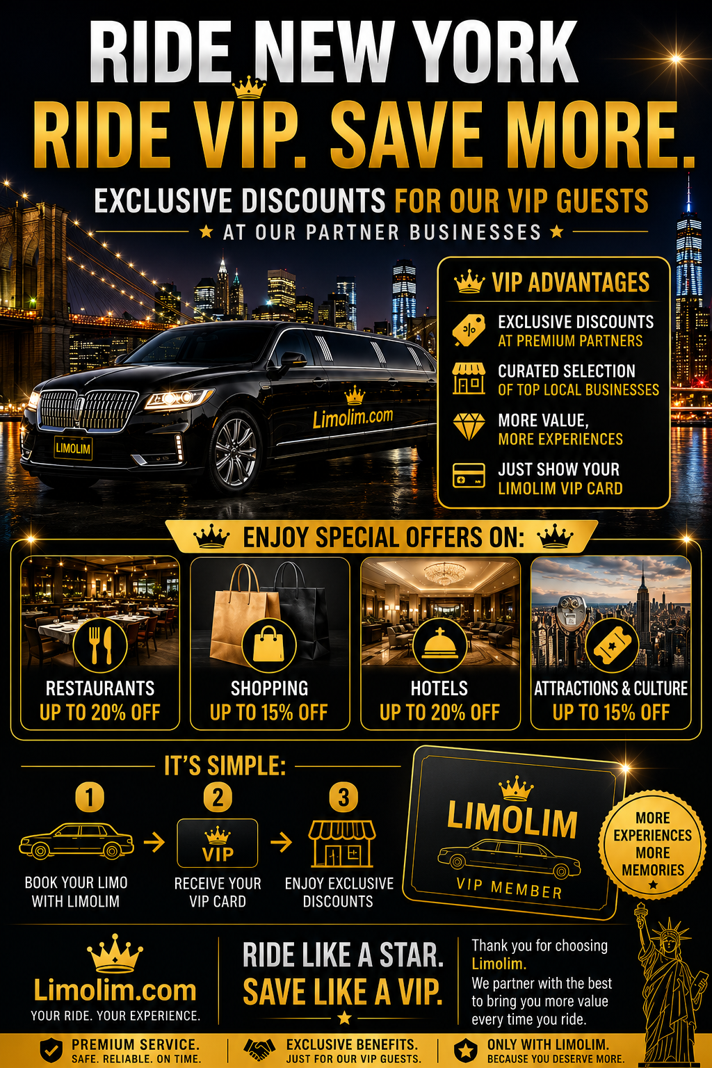 Limolim VIP Card — exclusive discounts at partner restaurants, shopping, hotels and attractions in New York